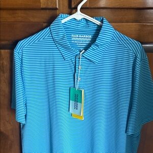 Fair Harbor Aqua & Navy Thin Stripe Performance Polo